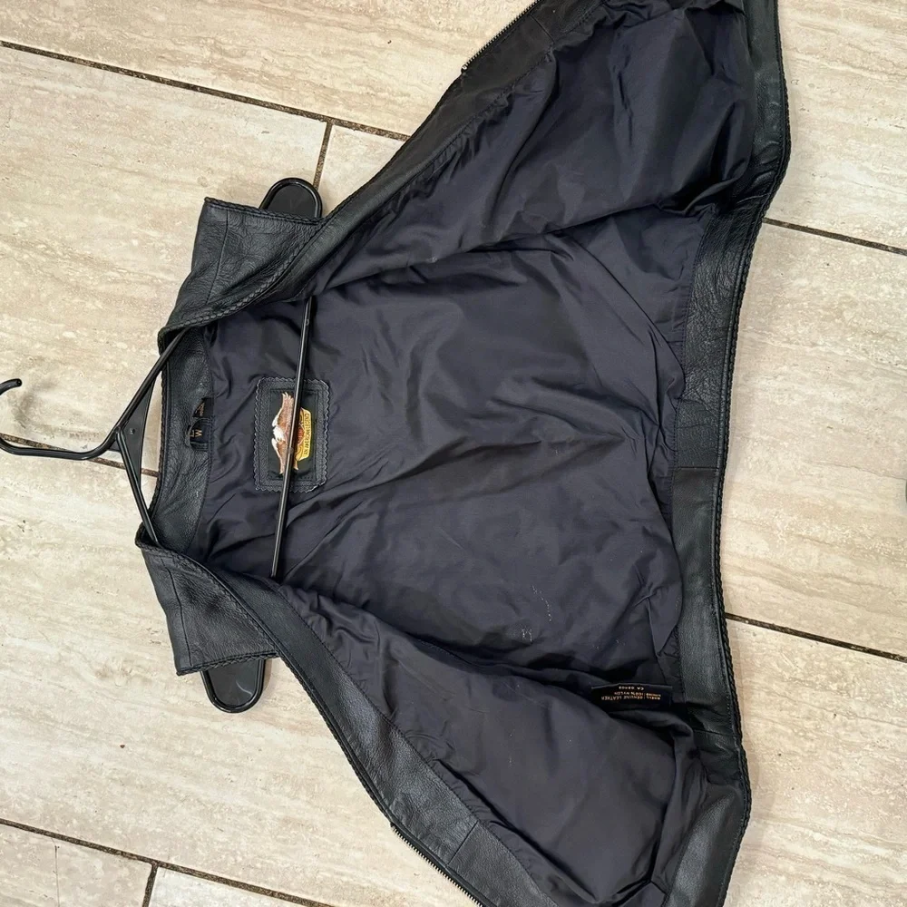 Harley Davidson Womens L Genuine Leather Zip Pocket Vest Biker Motorcycle Vtg